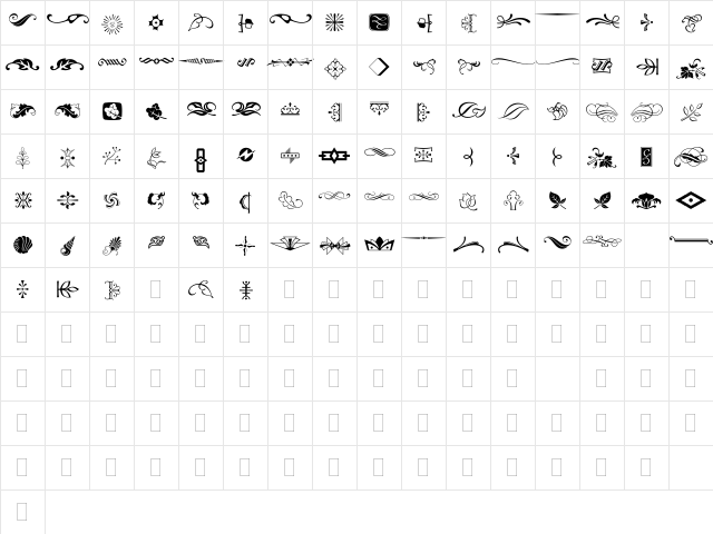 Type Embellishments Two Regular  glyph index
