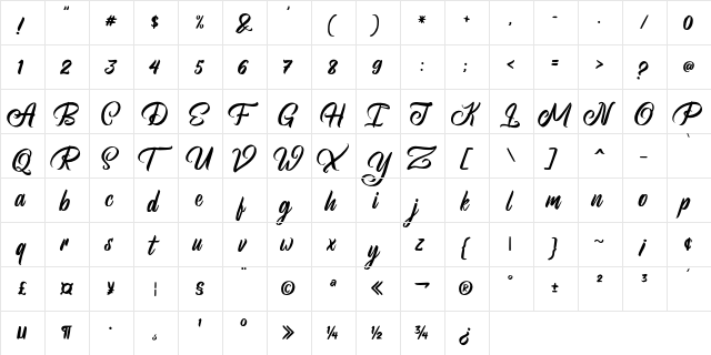 Brightsome  Free Personal Use Regular  glyph index