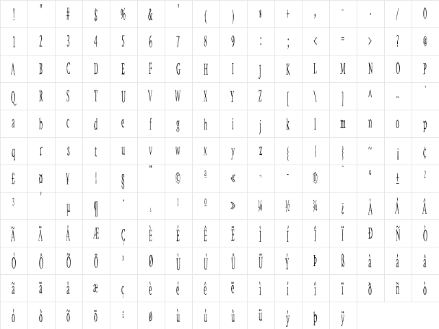 Metaphor Thin  glyph index