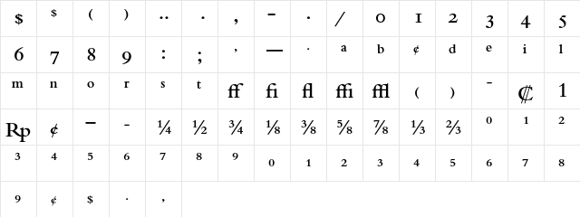 Bembo Semibold Expert  glyph index