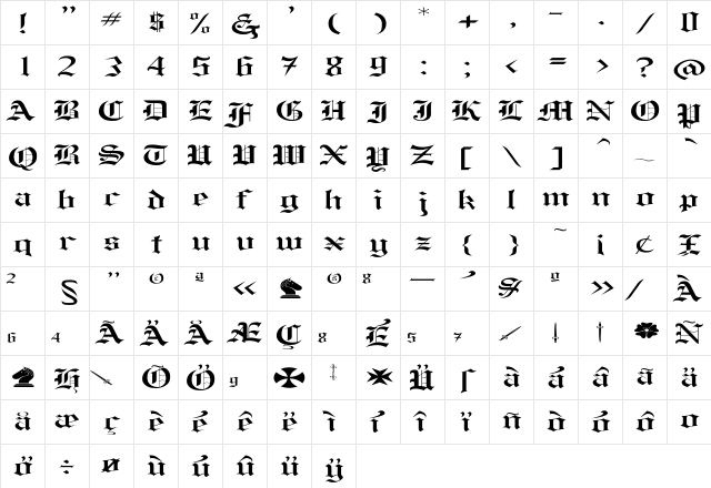 Helena Ex Regular  glyph index