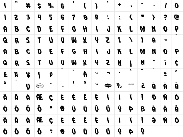 Vampire Bride Leftalic Italic  glyph index