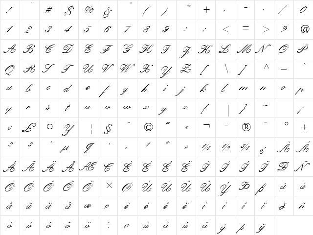 Kuenstler Script LT Std Medium Regular  glyph index