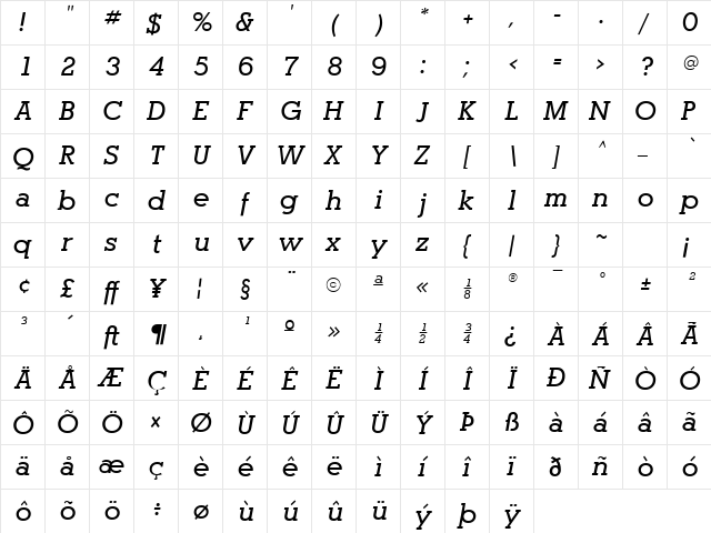 Optasia SSi Bold Italic  glyph index