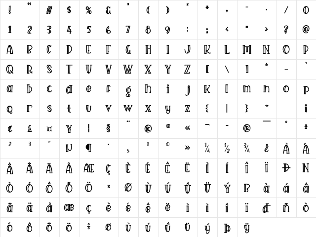 Freezed Regular  glyph index