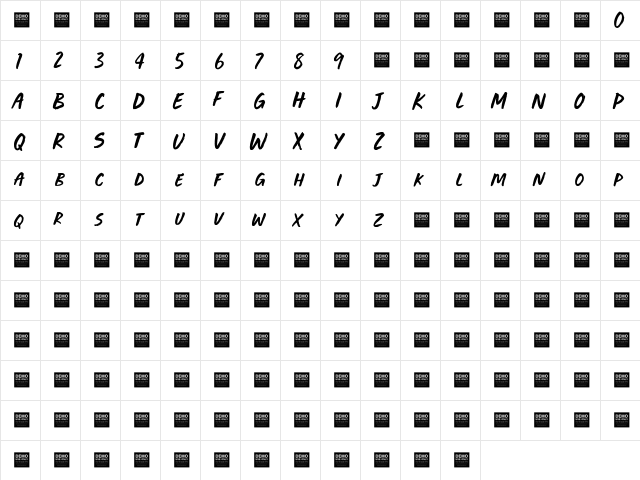 Live Source - Demo Regular  glyph index