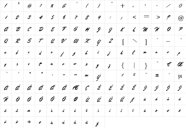 Marcanton Regular  glyph index