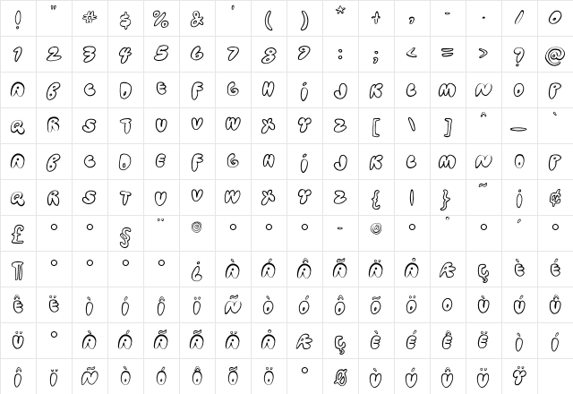 Bubblehouse Medium  glyph index