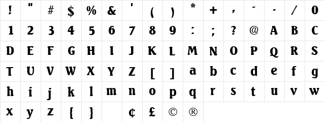 Vario Display SSi Regular  glyph index