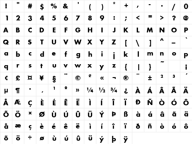 ChandlerSSK Regular  glyph index