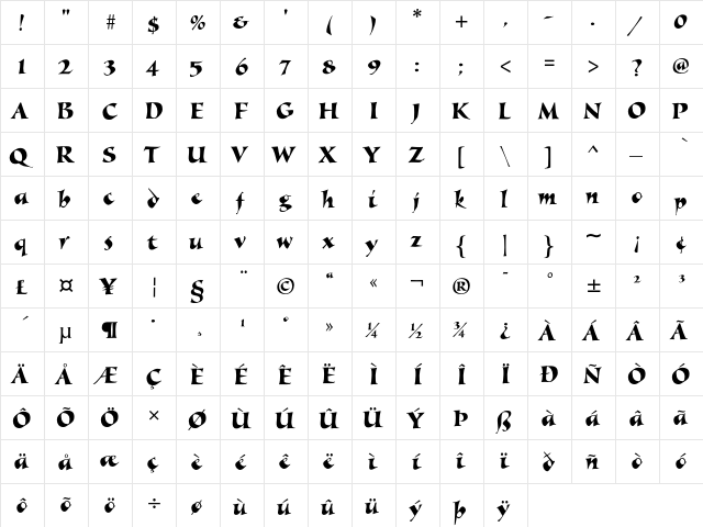 AIAlexia Regular  glyph index