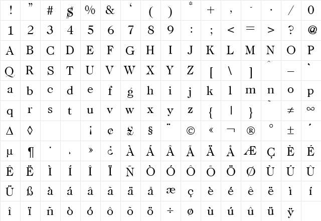 Caslon335 Regular  glyph index