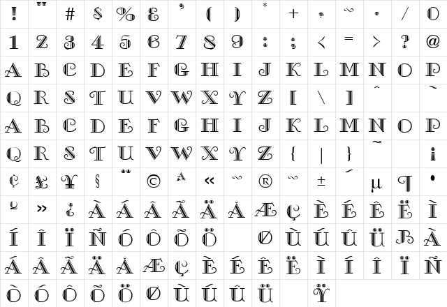 TACOMA Regular  glyph index