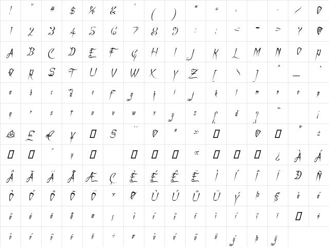 A Charming Font Italic Regular  glyph index