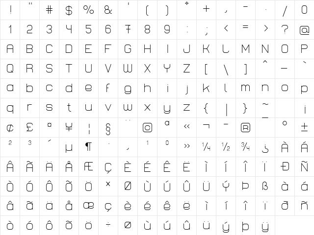 Lastwaerk light Regular  glyph index