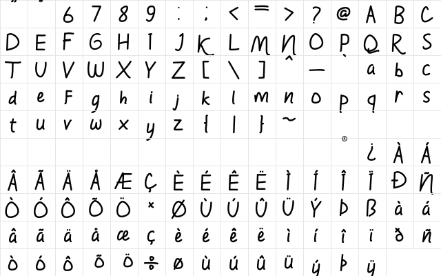HolidayFunday Regular  glyph index