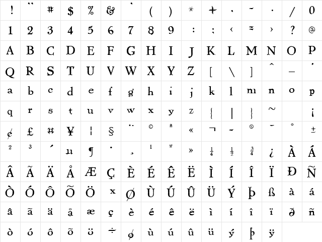 Thomas Paine Regular  glyph index