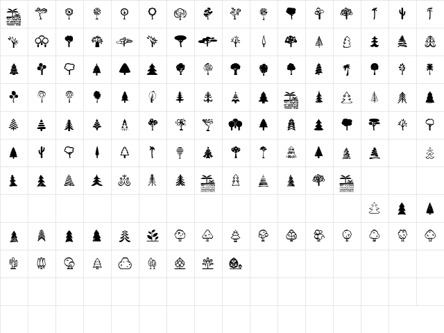 Tree Icons Regular  glyph index