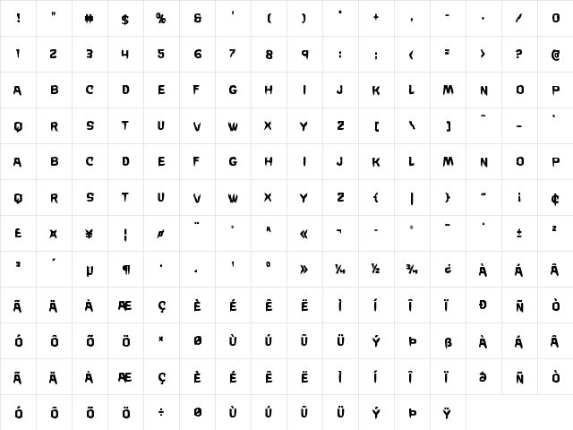 Wicker Man Condensed Condensed  glyph index