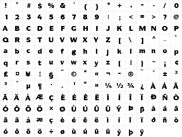 Symbol LT Black Regular  glyph index