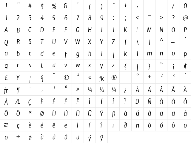 DioneItalic Regular  glyph index