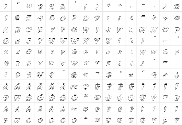 Creepy HollowExtended Italic  glyph index