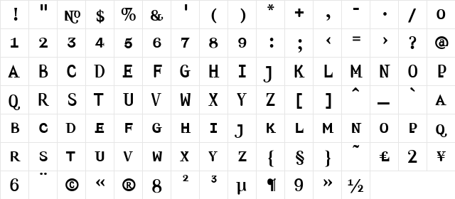 Amplifier Regular  glyph index