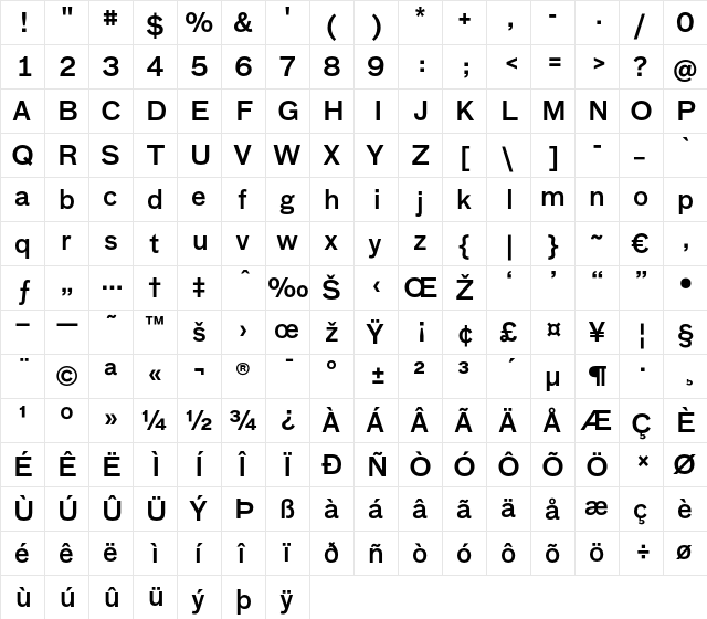 BauTF-Medium Regular  glyph index