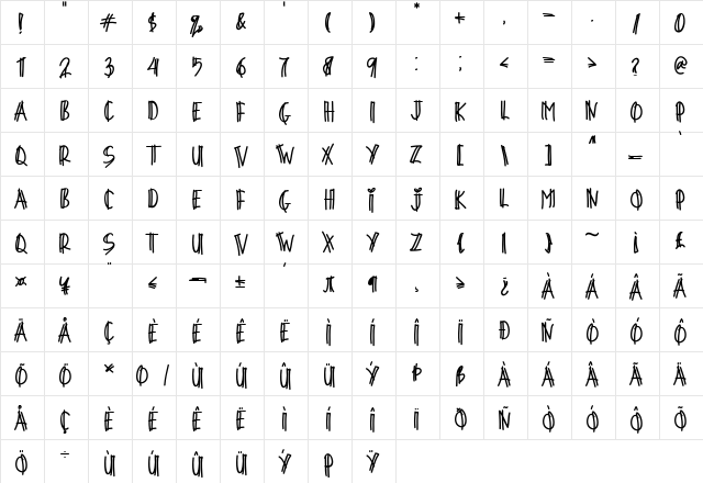 Love Beti Regular  glyph index