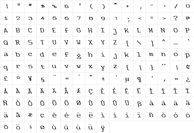 Mirror Regular  glyph index