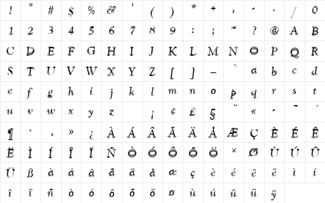 GoudyCatTRegItaIn1 Regular  glyph index