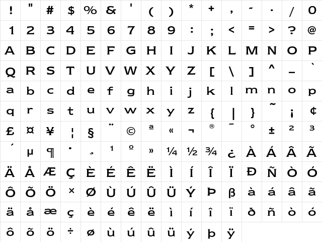 NewtextEF Regular  glyph index