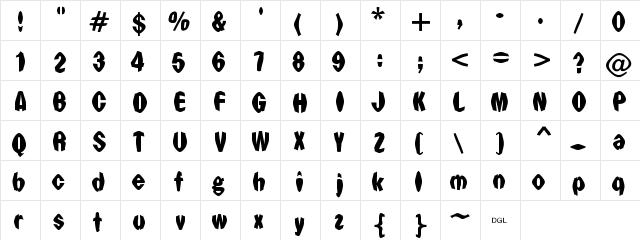 Punch Drunk Regular  glyph index