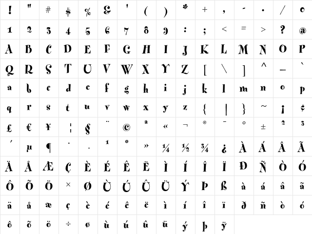 Fontesque-ExtraBold Regular  glyph index