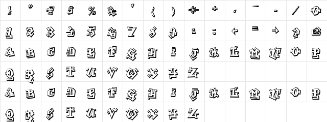 Graffiti Treat Regular  glyph index