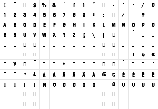 Superstar LET Plain  glyph index