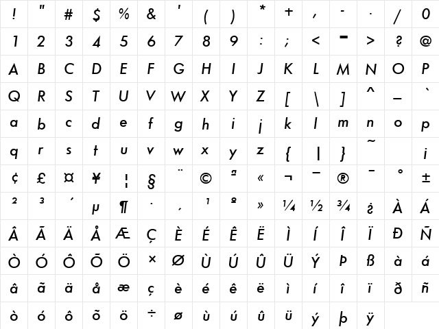 FunctionM Italic  glyph index