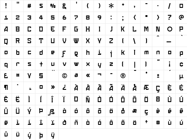 Konvexist Regular  glyph index