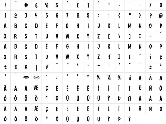 Yummy Mummy Expanded Expanded  glyph index