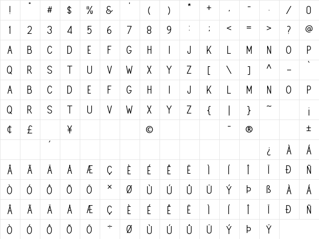 MAVIS Bold  glyph index
