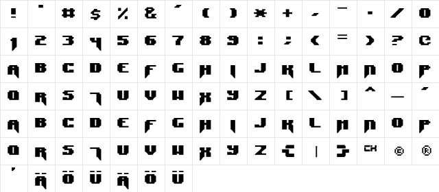 Syntax Terror Regular  glyph index