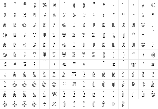 SF Speakeasy Outline Regular  glyph index