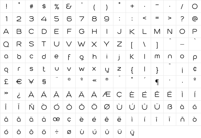Cabourg OT Regular  glyph index