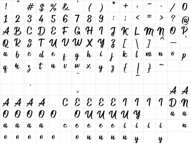 Stuttgart DEMO Regular  glyph index