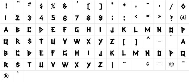 Trading Post Bold  glyph index