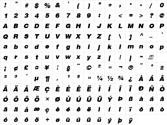 Context Black SSi Black Italic  glyph index