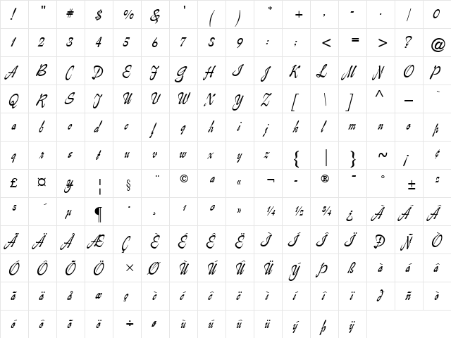 ATJasper Regular  glyph index