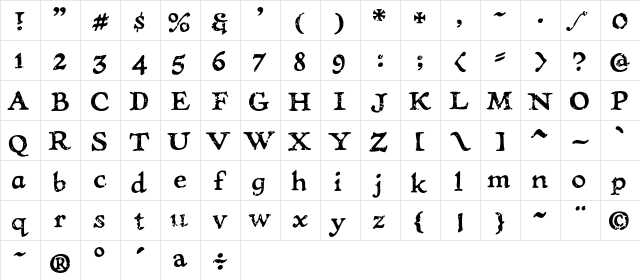 CCTreasureTroveAged Regular  glyph index