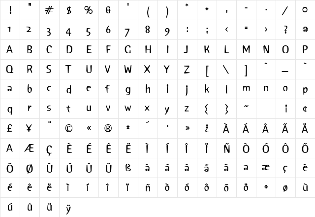 Sniff Bold  glyph index