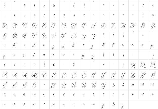 Cerlyneeta Regular  glyph index